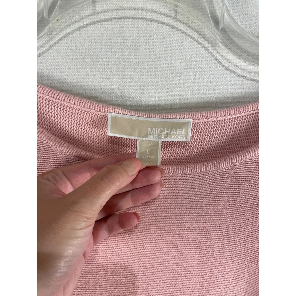 Michael Kors Pink Side Zip High Low Crew Neck Knit Sweater Womens Large G32